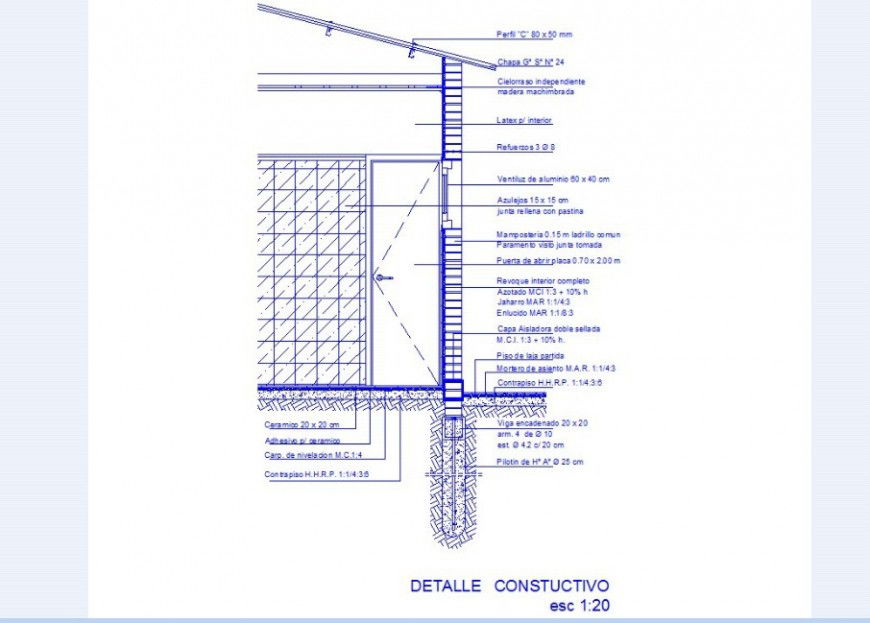 Masonry 0.15 m common brick support with parfait section in auto cad
