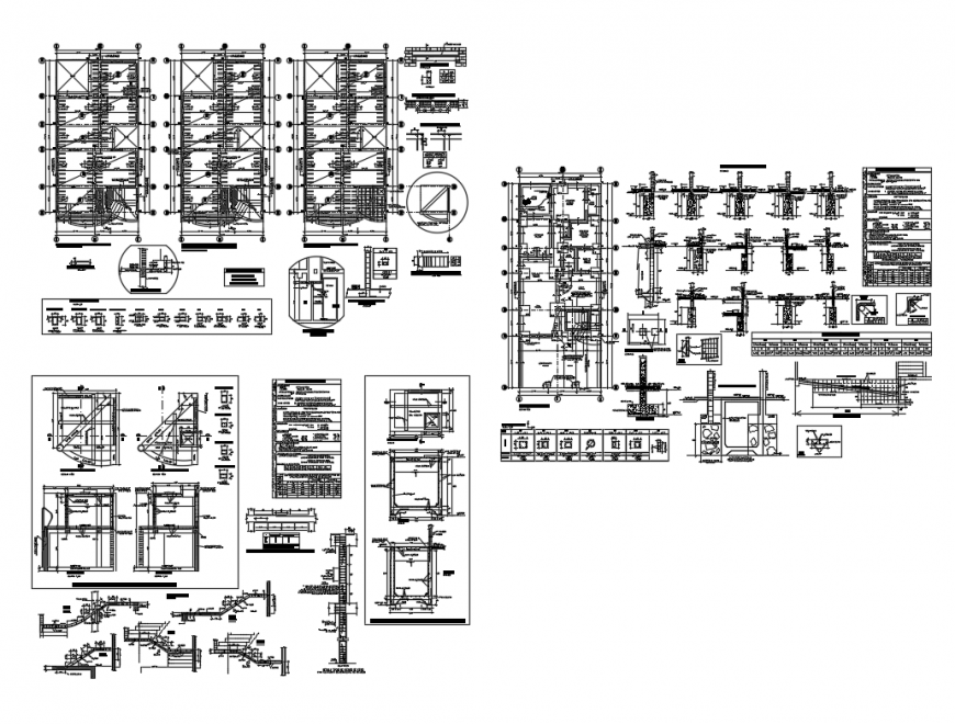 Masonry building staircase and construction details with roof and slab details dwg file