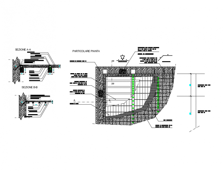 Masonry college building constructive details with concrete dwg file