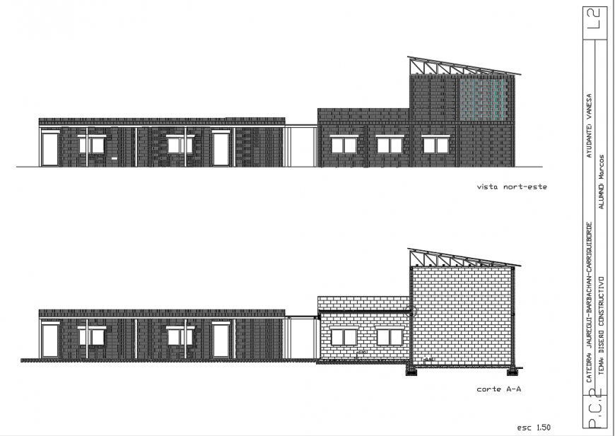 Masonry office building north and back sectional details dwg file