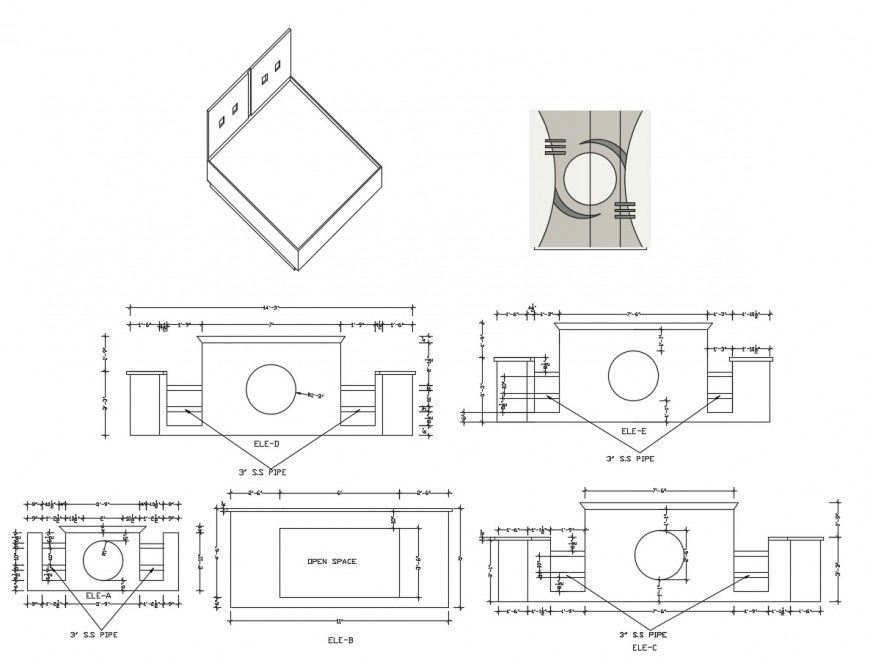 Master bed all sided elevation details with dimensions cad drawing details dwg file