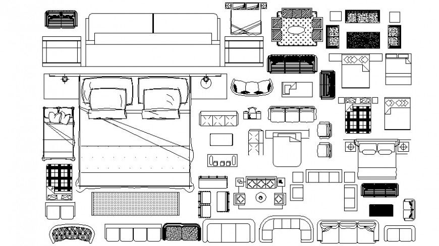 Master bed and multiple hotel furniture blocks drawing details dwg file
