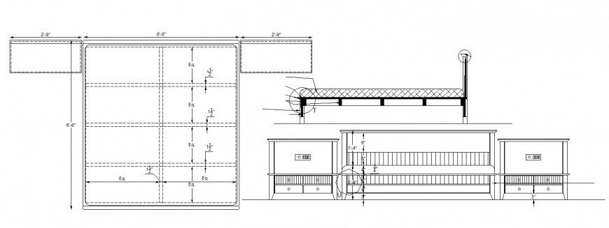 Master bed section, plan and carpentry cad drawing details dwg file