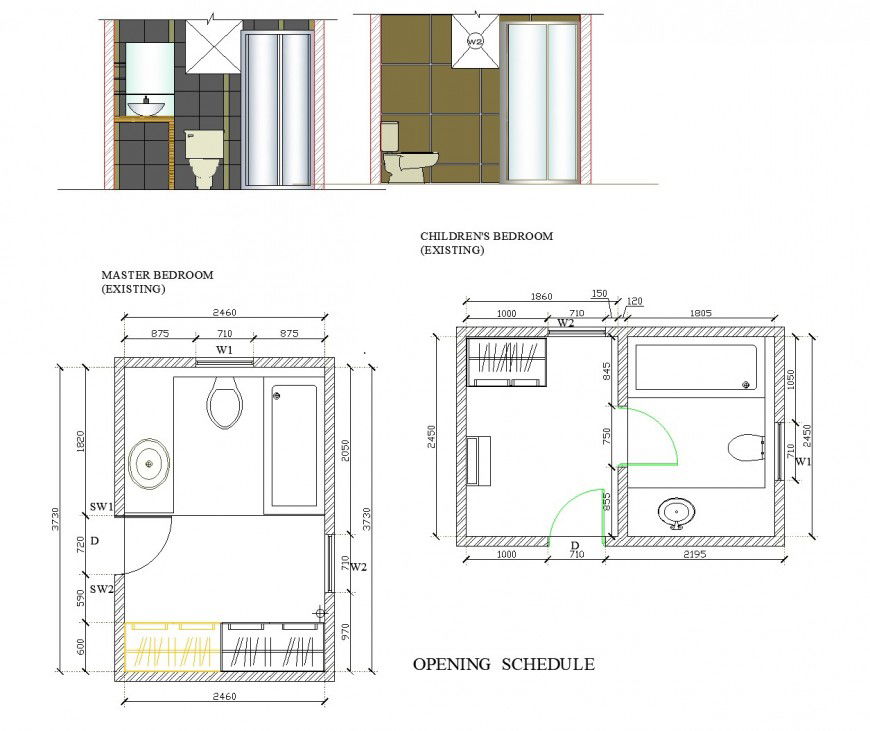 Master bedroom and children bedroom existing detail dwg file