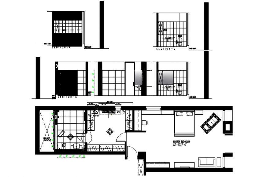 Master bedroom layout plan with master toilet plan cad drawing details dwg file
