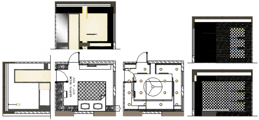 Master bedroom section, plan, furniture and interior drawing details dwg file