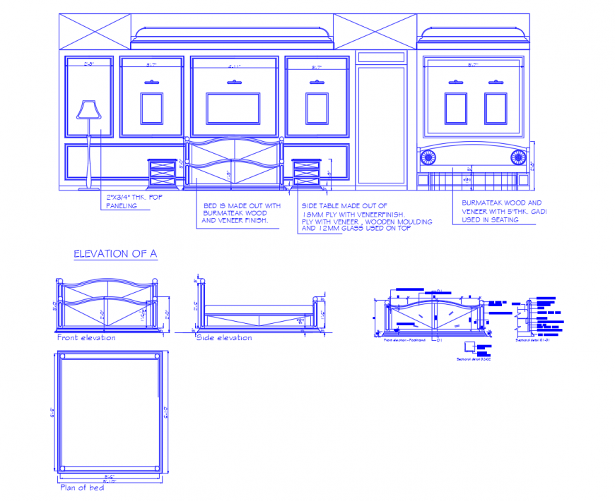 Master bedroom section drawing with furniture cad drawing details dwg file