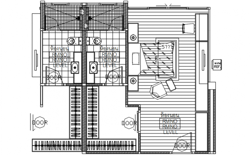 Master modern bedroom layout plan with furniture drawing details dwg file