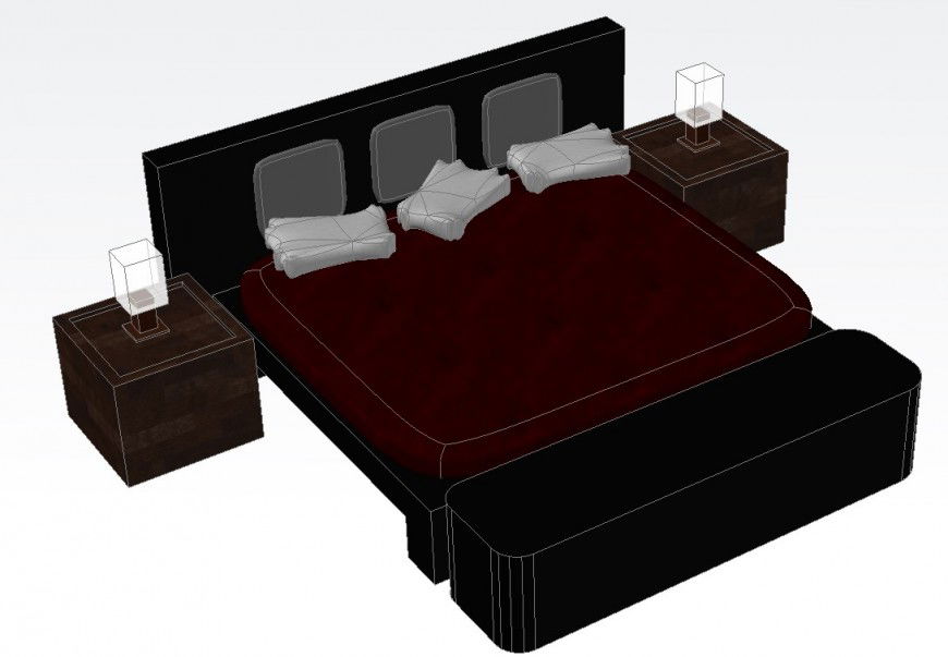 Master room double bed 3d drawing in dwg file.