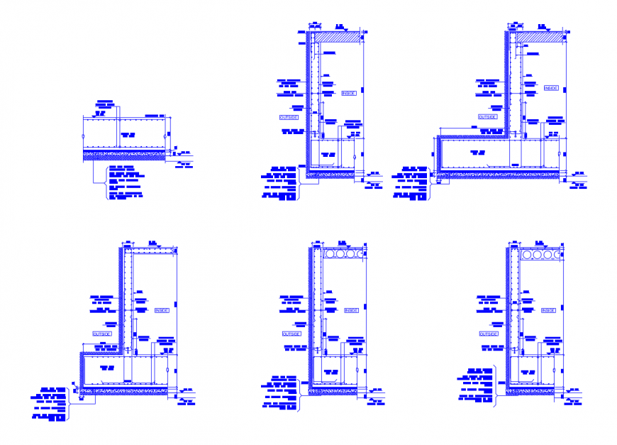 Mat foundation, retaining wall and section cad drawing details dwg file