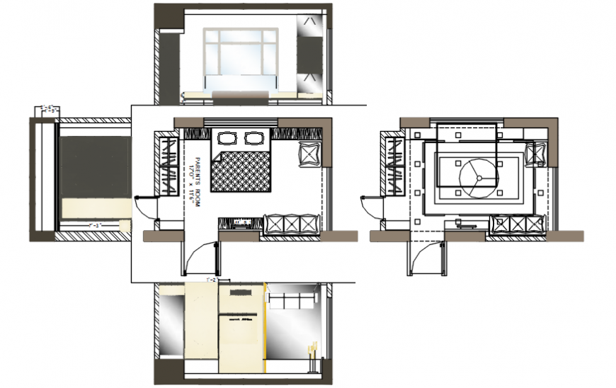 Mater bedroom elevation, section, plan and furniture cad drawing details dwg file