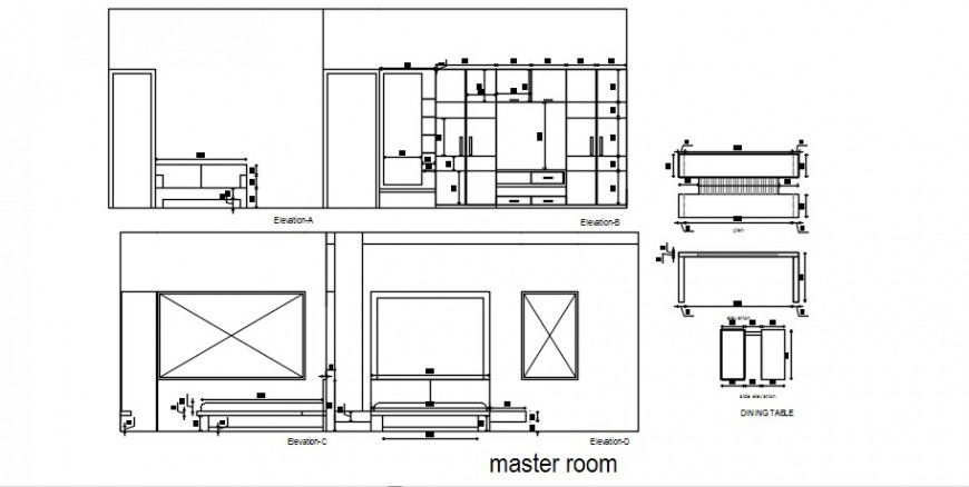 Mater bedroom elevation, section, plan and interior drawing details dwg file