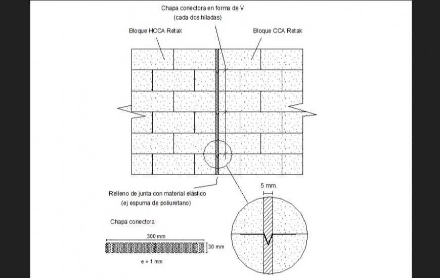 Material of brick wall gap detail dwg file