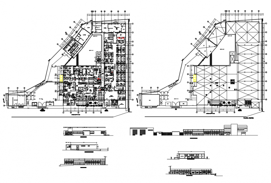 Maternal infant hospital elevation, section and floor plan details dwg file