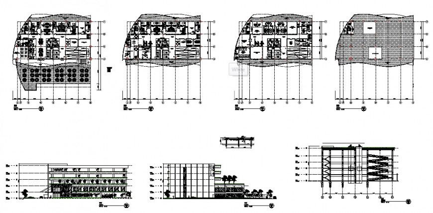 Maternity and child care hospital elevation, section and floor plan details dwg file