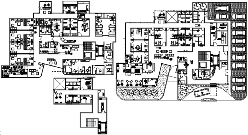 Maternity hospital floor plan distribution with furniture drawing details dwg file