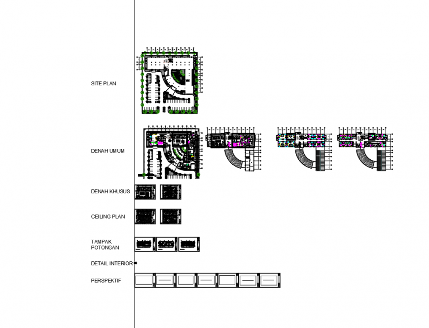 Maternity hospital site plan, general plan and floor plans cad drawing details dwg file