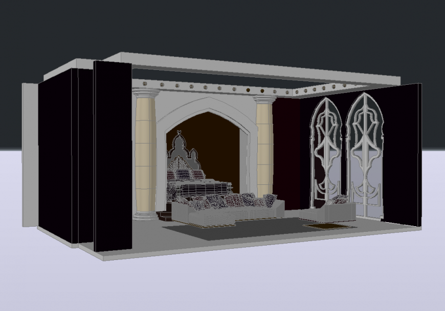 Matrimonial Honeymoon suit bedroom 3d drawing details dwg file