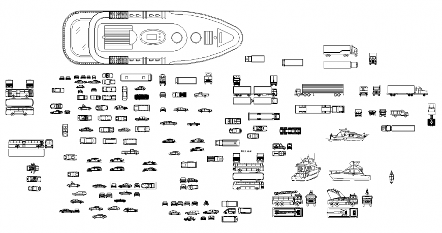 Means of transport and plant profile detail 2d view layout dwg file