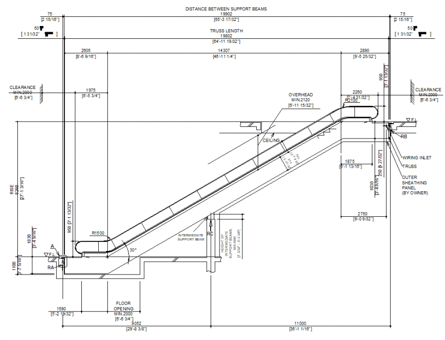 Mechanic stairs section plan autocad file
