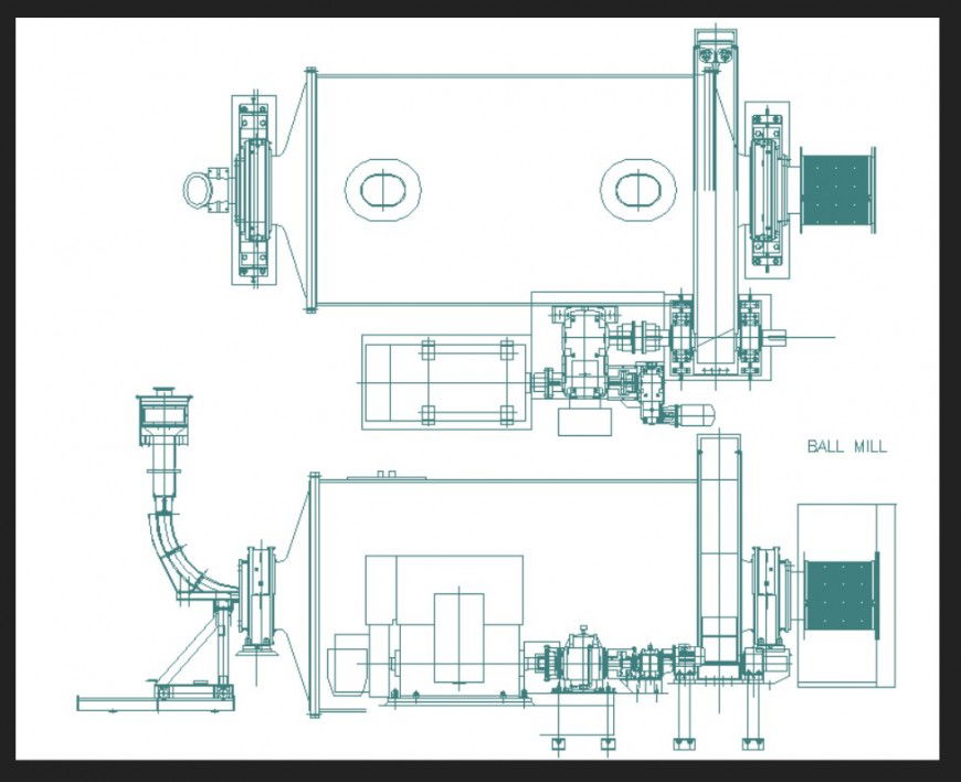 Mechanical Ball-mill machinery CAD blocks detail 2d view layout pdf file
