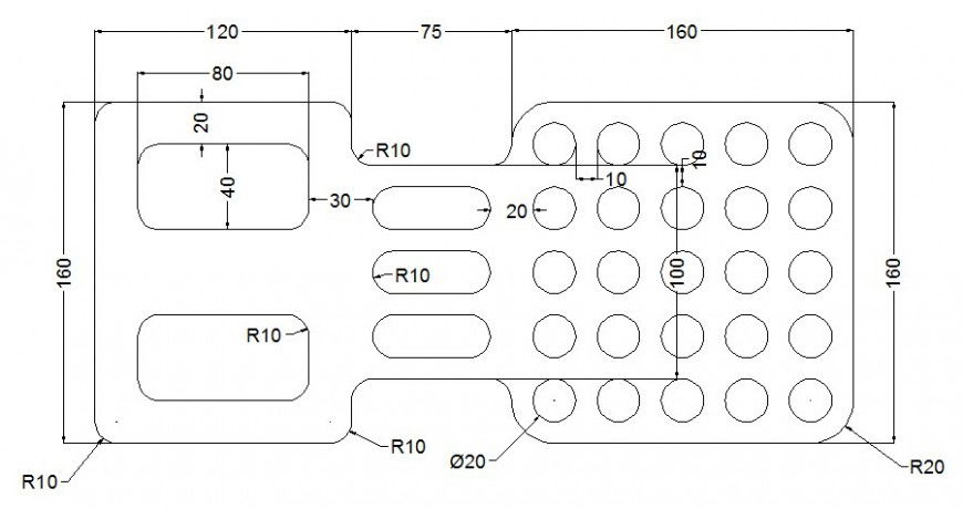Mechanical component drawing 2d view autocad file
