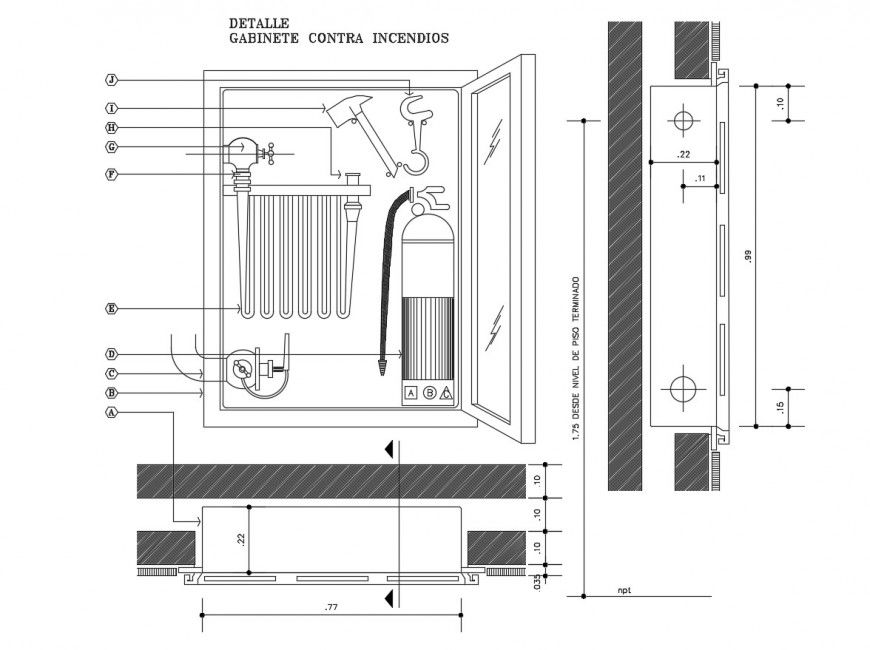 Mechanical system of fire cabinet in auto cad file