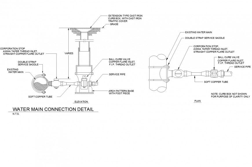 Mechanical Water Main Connection plan and section layout file
