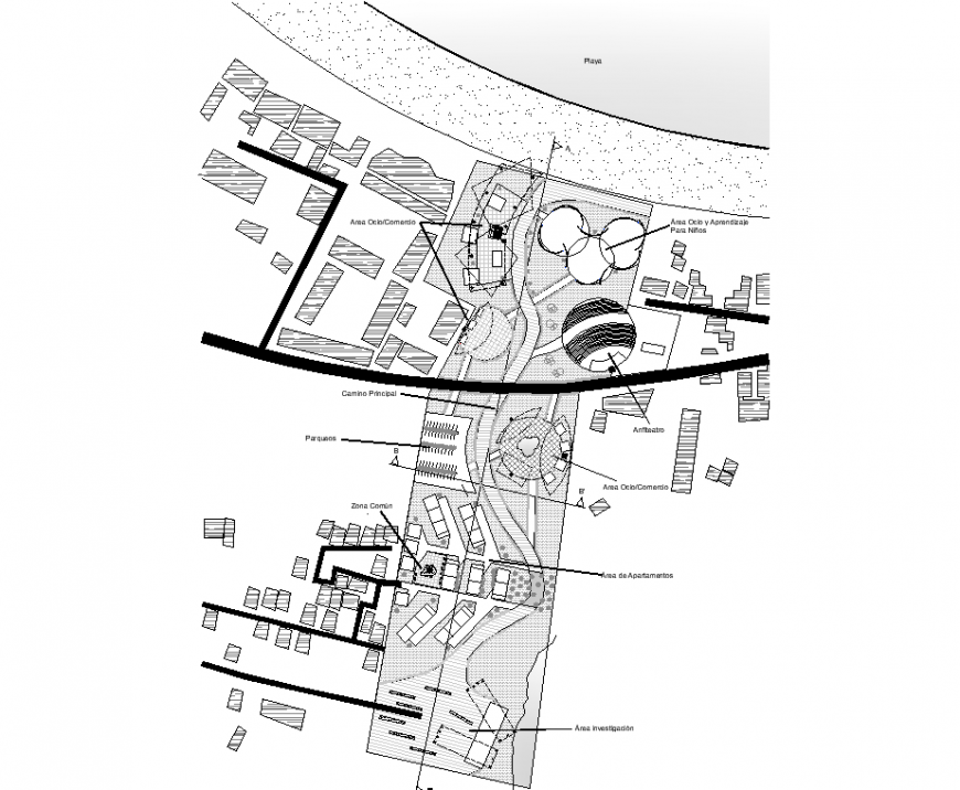 Media park layout plan in dwg AutoCAD file.