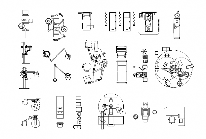 Medical equipment furniture blocks top view cad drawing details dwg file