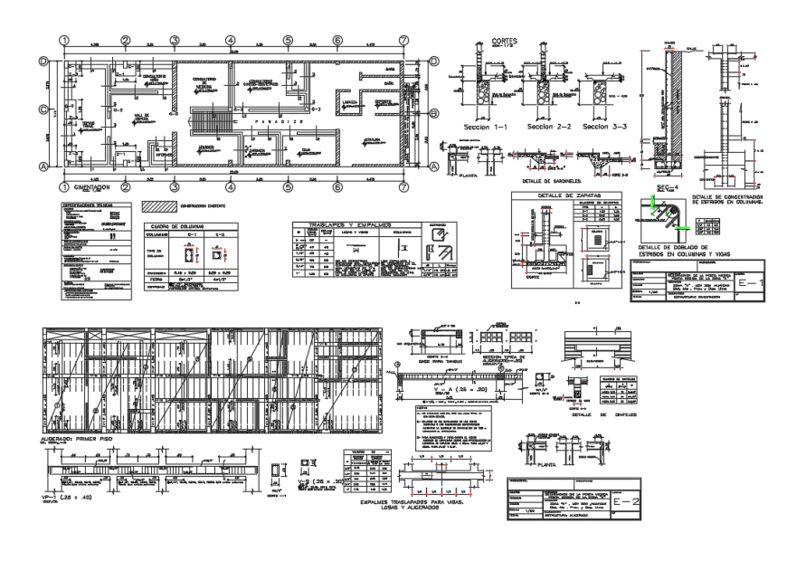 Medical hospital constructive structure details with foundation plan dwg file