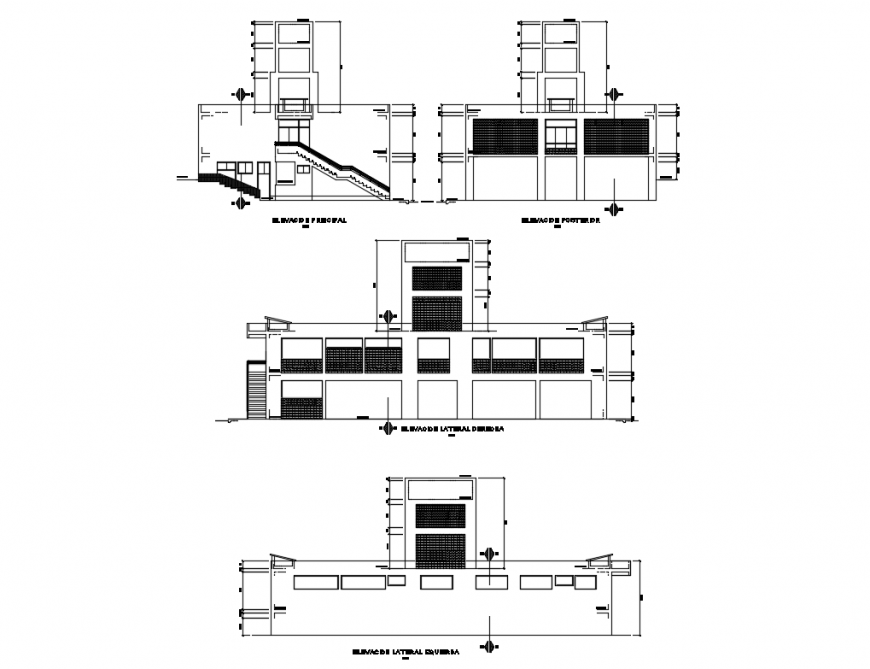 Medical hospital elevation and sectional details dwg file