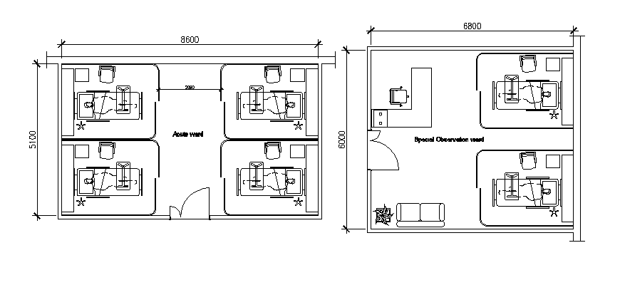 Medical hospital observation ward layout plan details dwg file