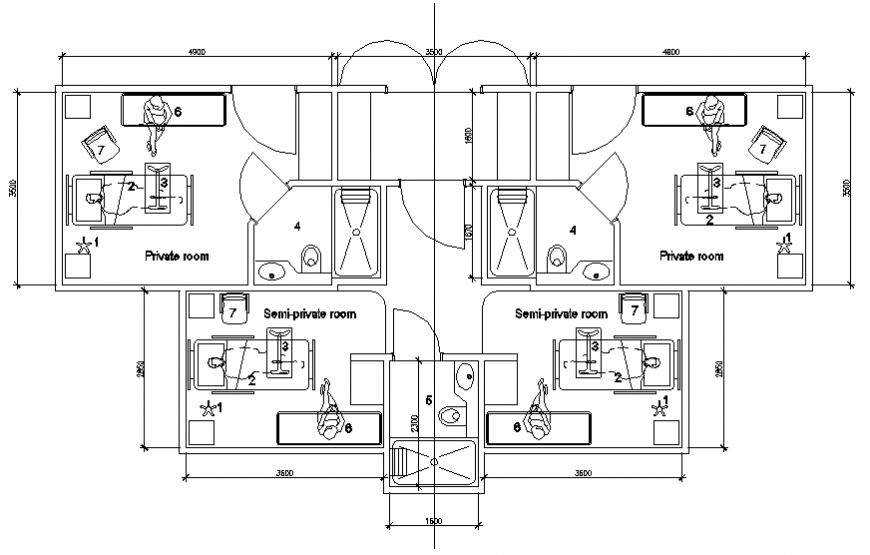 Medical hospital private wards layout plan details dwg file
