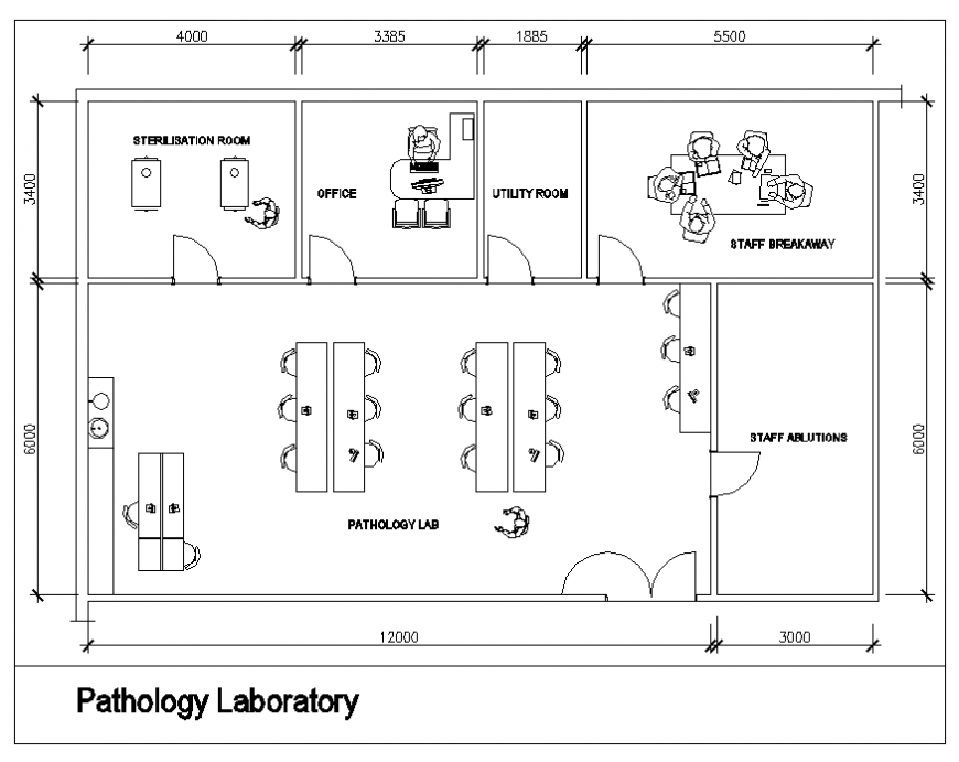 Medical pathology room furniture layout plan details dwg file