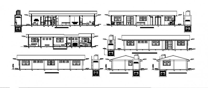 Medical post center building elevations and sections cad drawing details dwg file