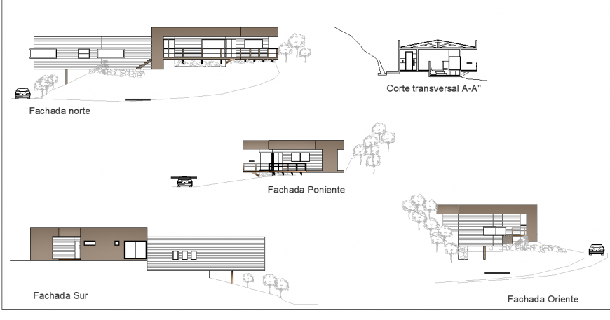 Mediterranean living elevation and section autocad file