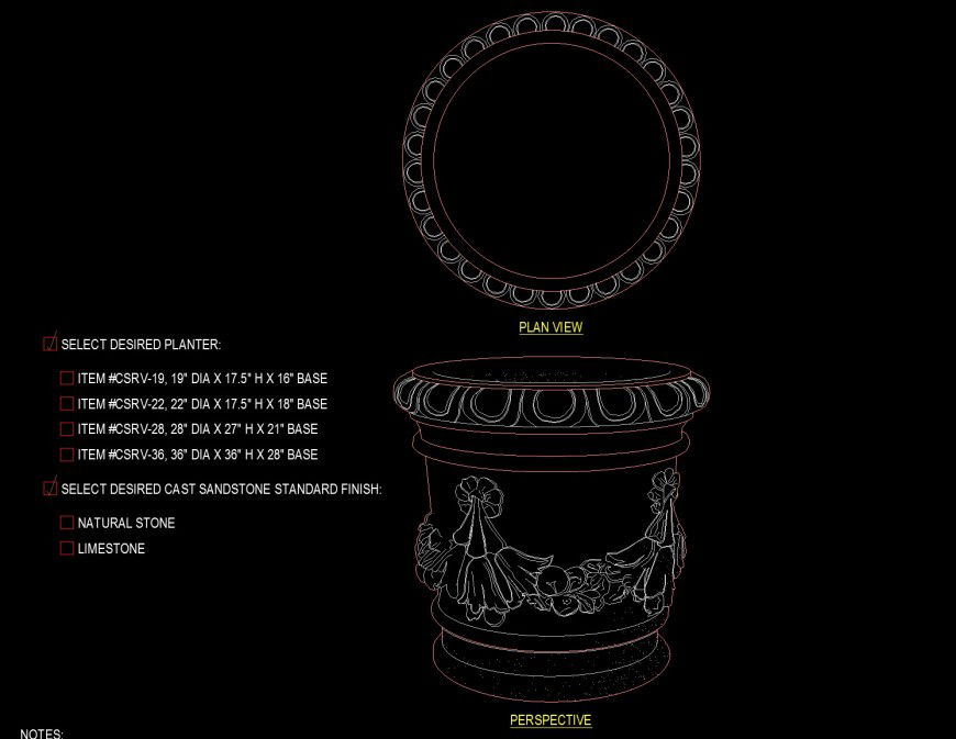 Medium carved planter drawing in dwg file.