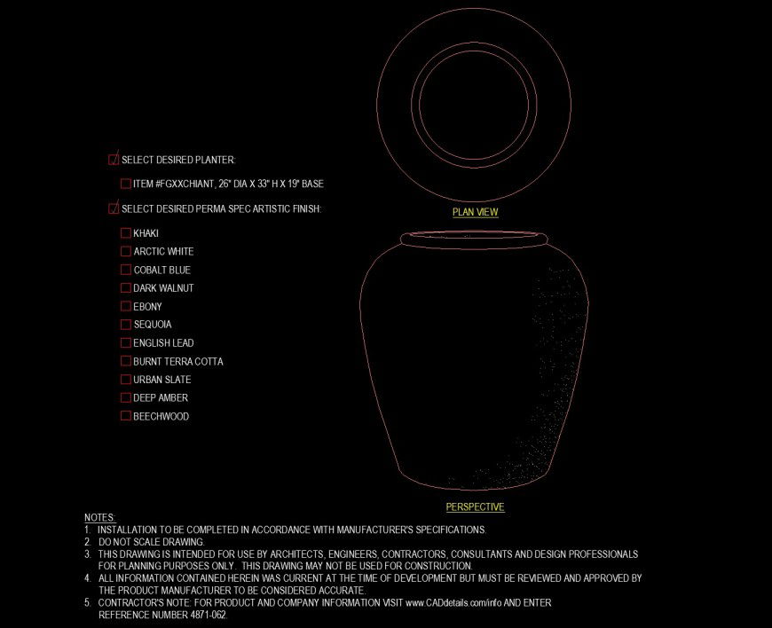Medium size artistic planter drawing in dwg file.