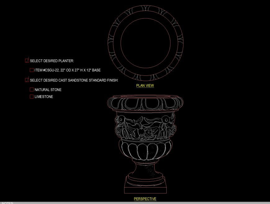 Medium size planter drawing in dwg file.