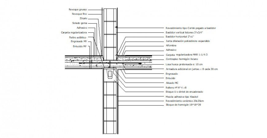 Meeting wall concrete block with slab area and corner joint in AutoCAD