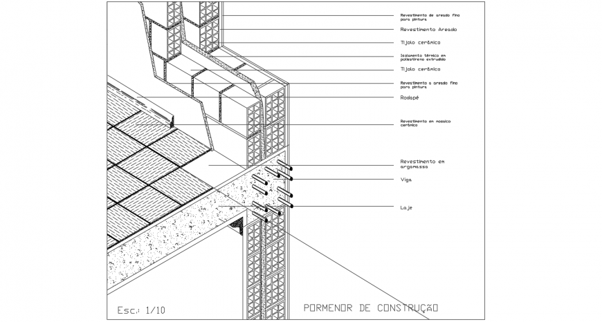 Meeting wall with slab design with view of isometric view dwg file