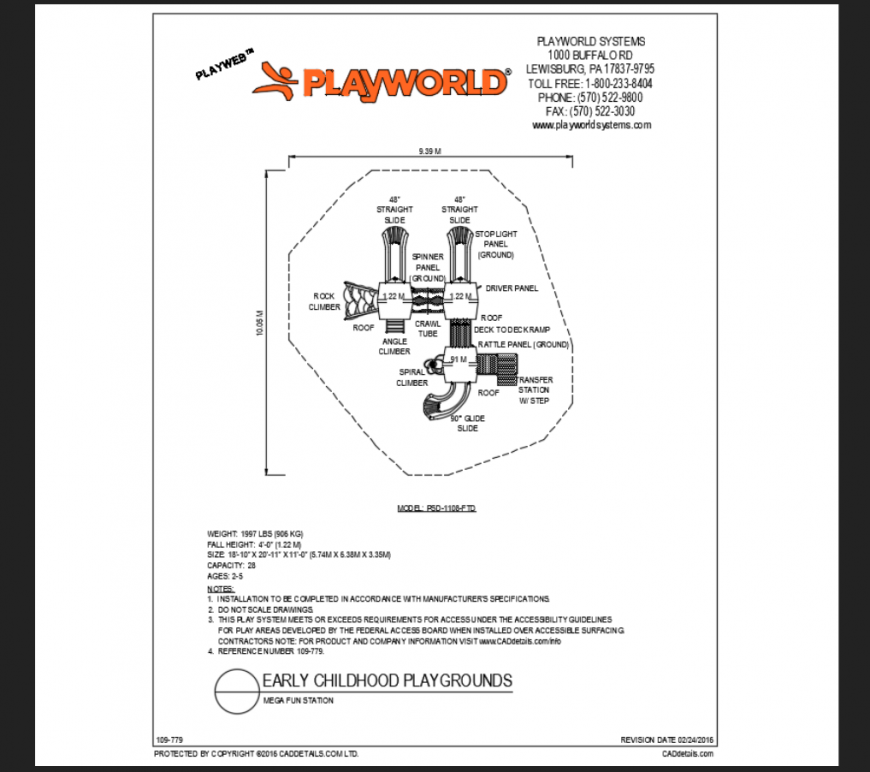 Mega fun station early child school play ground structure details dwg file