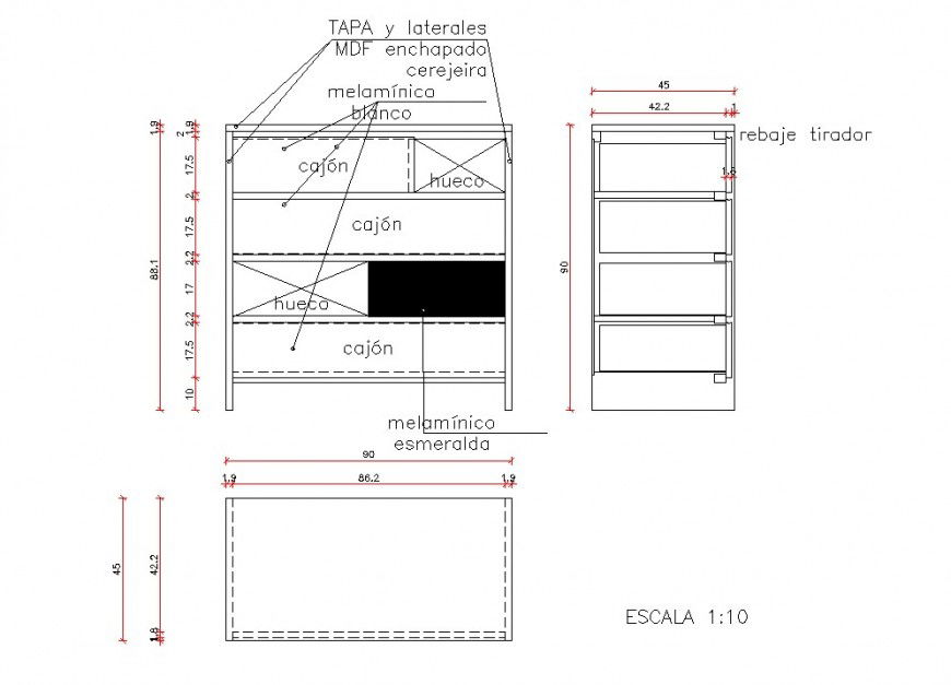 Melamine emerald plan and elevation autocad file
