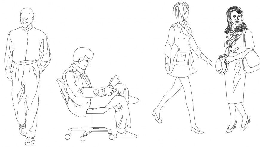 Men and women CAD 2d drawings details of people blocks dwg file