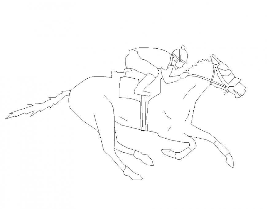 Men block with riding position on horse design dwg file