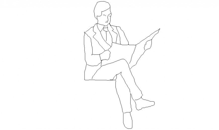 Men reading newspaper drawing 2d view autocad file
