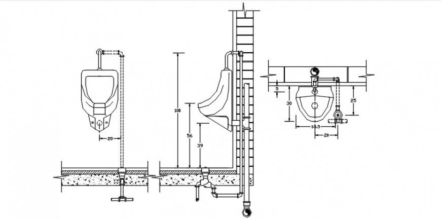 Men standing water closet 2d view elevation dwg autocad file