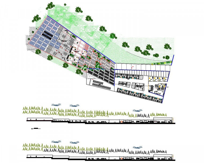 Mentally ill hospital plan and section autocad file