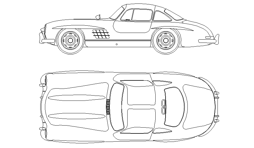 Mercedes Benz car side and top view elevation cad block details dwg file